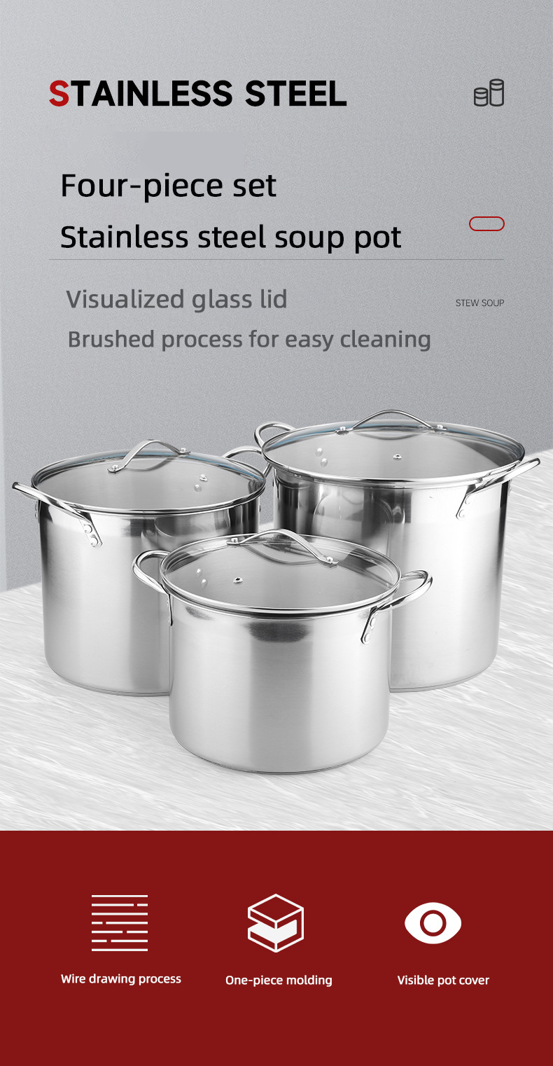Good Selling 18/8 Stainless Steel Soup Pots Multi-user Stew Pots Cooking Pots With Binaural Handle