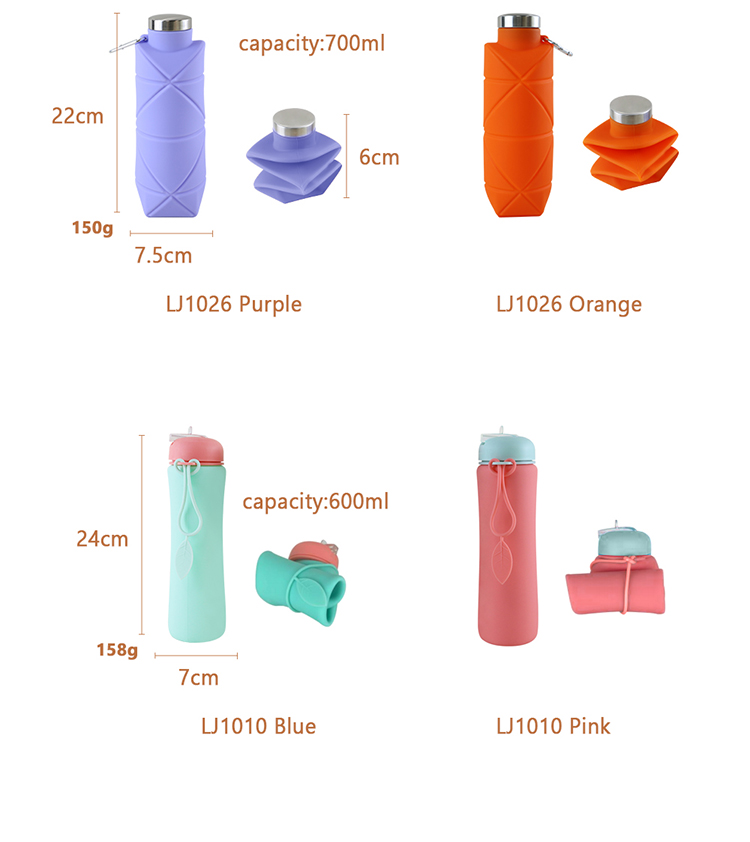 Leakproof Foldable Silicone Drinking Bottle BPA Free For Travel Camping