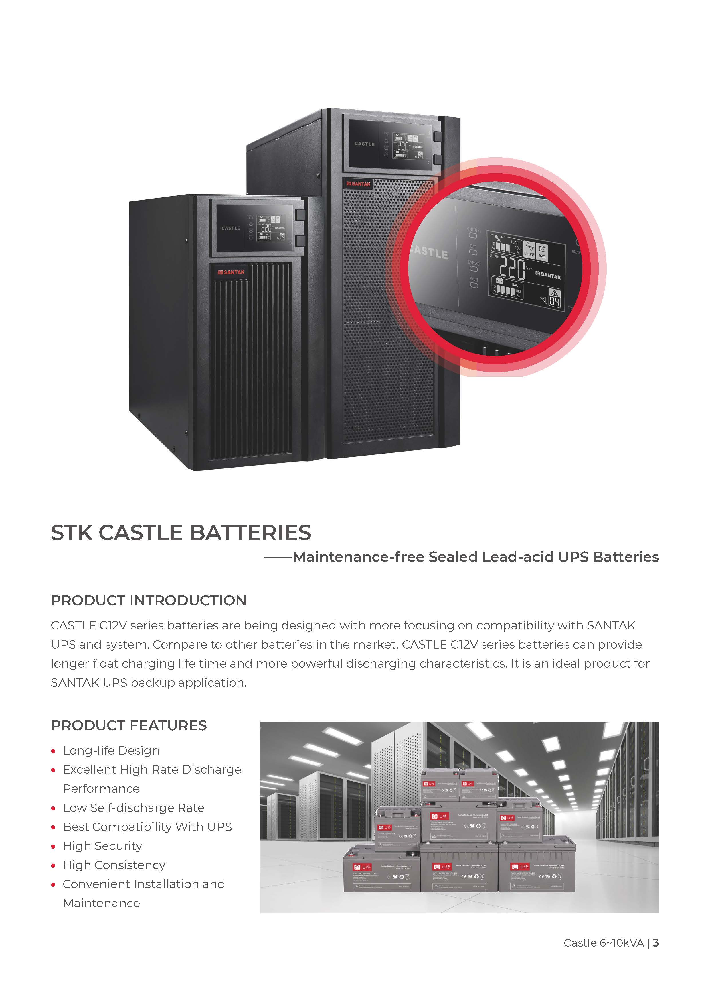 Santak Castle Tower C 1KVA 1KW 2KVA 3KVA 6KVA 10KVA 220V Lead-acid Battery BACKUP POWER UPS