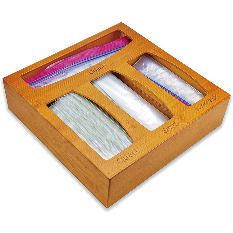 Customized Logo Bamboo Ziplock Bag Storage Organizer with 30x30x7.6cm Measurements