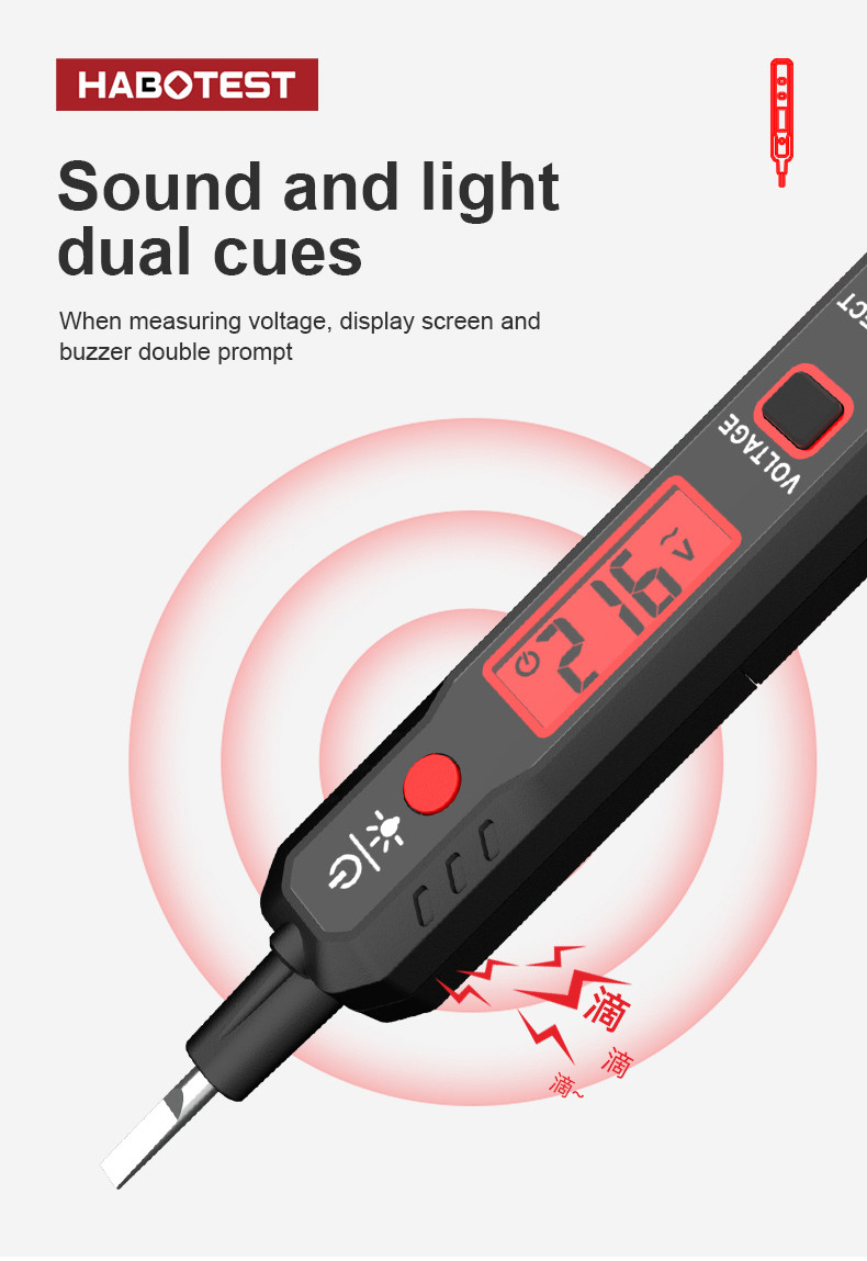 HABOTEST Voltage Detector HT89 AC 300V Sensitive Induction Tester Pen Backlight AC Voltage Tester Sound Light Alarm LCD Display