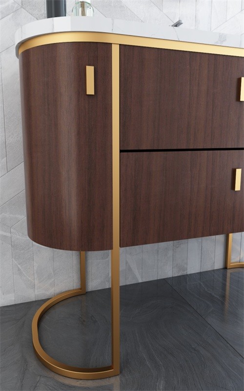 Modern Curved Stainless Steel Bathroom Vanity Cabinet Formaldehyde Free