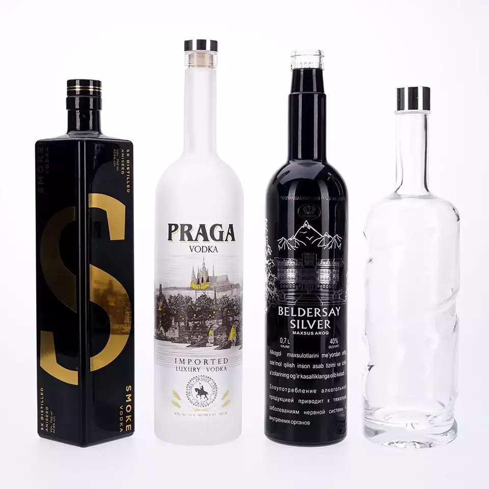 Custom Design Glass Bottle for Vodka 375ml 500ml 700ml 750ml Base Material