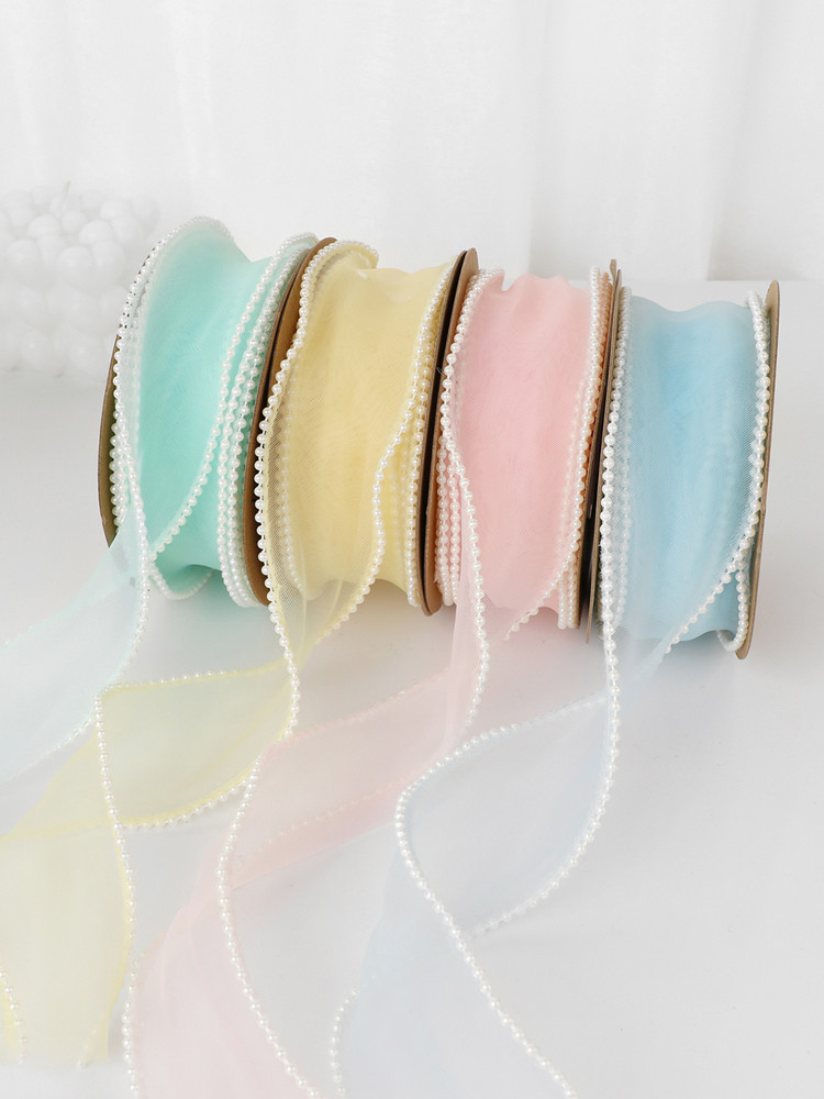 40mm Pearl Edge Polyester Organza Ribbon for Luxury Gift Packing