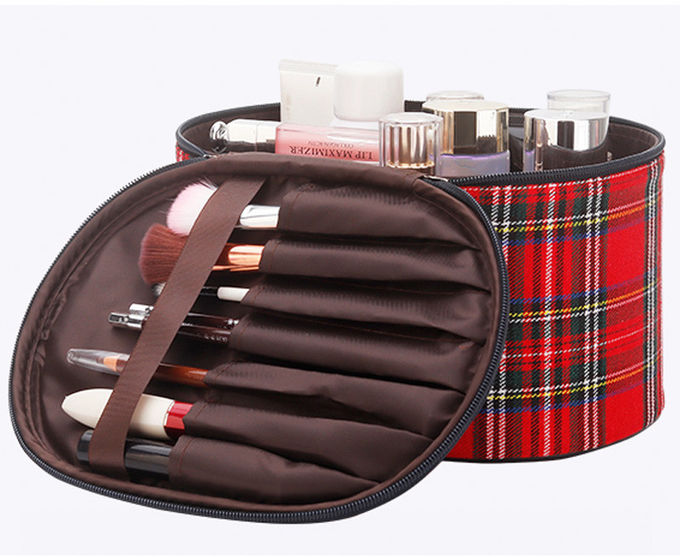 Zipper Closure Grid Cylinder Travel Toiletry Bag