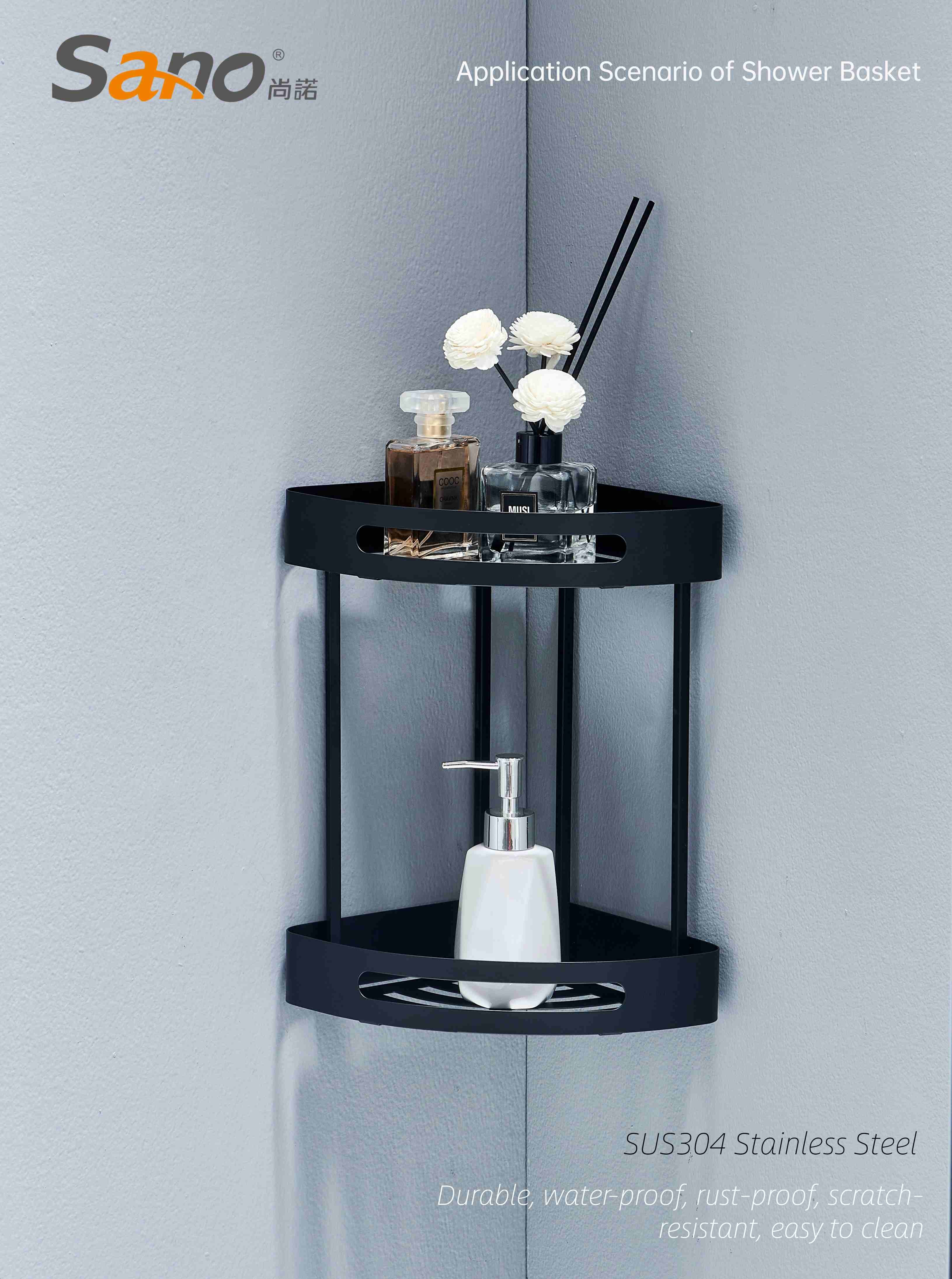 Black 304 Stainless Steel Douche Bathroom Corner Shelf 2 Tier Kitchen Accessories