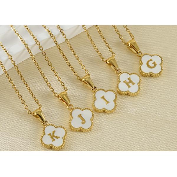 13*13MM 18K Gold Plated Stainless Steel Four-leaf Clover Letter Pendants