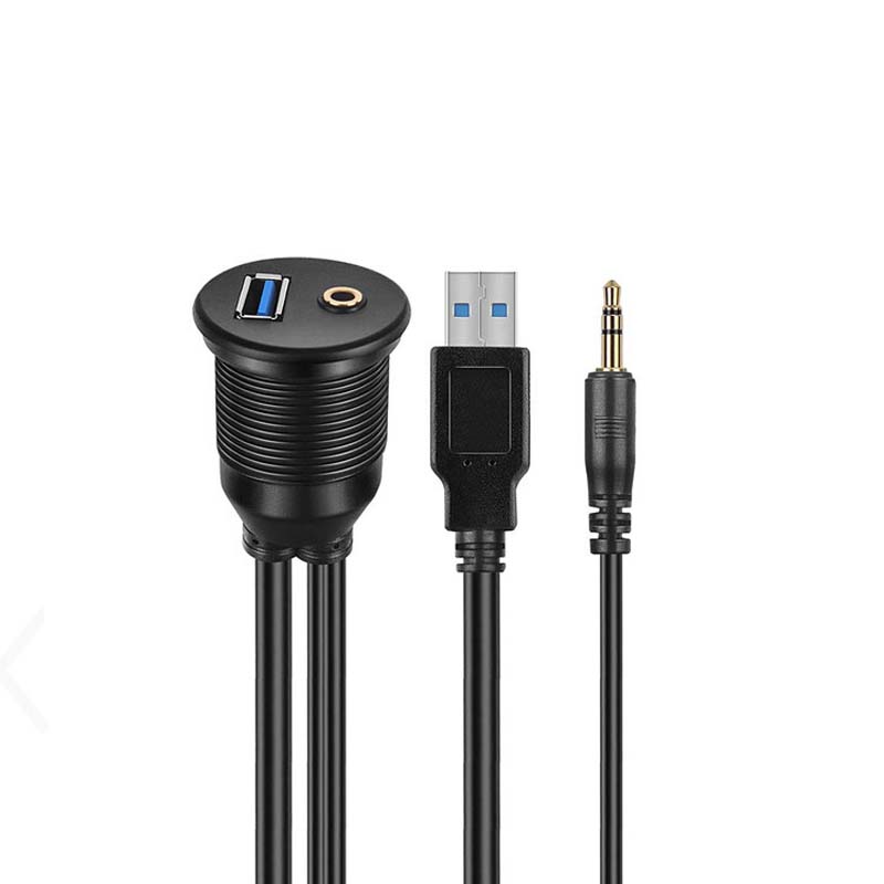 USB 3.0 AUX DC 3.5 Male to Female Waterproof Extension Cable With Flush Mount Panel For Car Truck Boat Motorcycle Computer