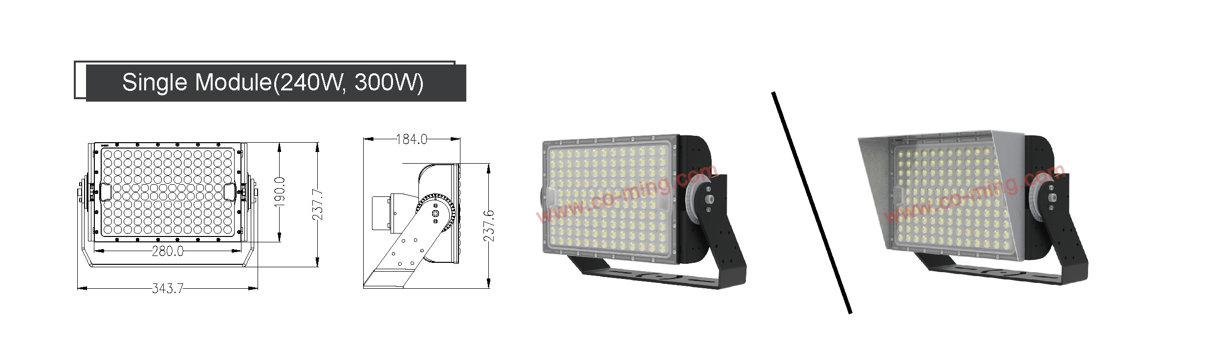 160lm/w Ra70/80 High Power Led Floodlights 300w Long Life Span