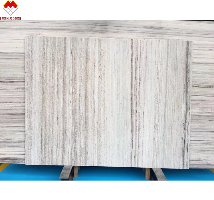 Wooden White Marble Straight Stair with Drawing Surface and Anti-Slip Tape Design