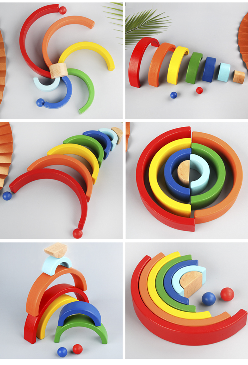 4.5cm Wooden Blocks Toys Arched Stacking Rainbow Blocks