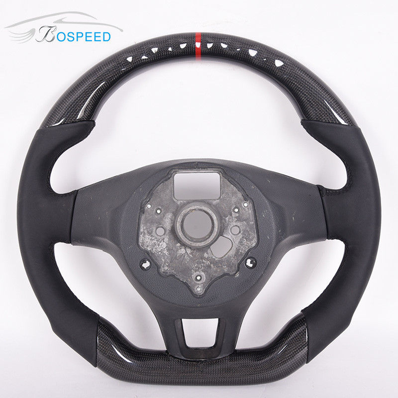 Leather Volkswagen Carbon Fiber Steering Wheel Flat Bottom Gloss