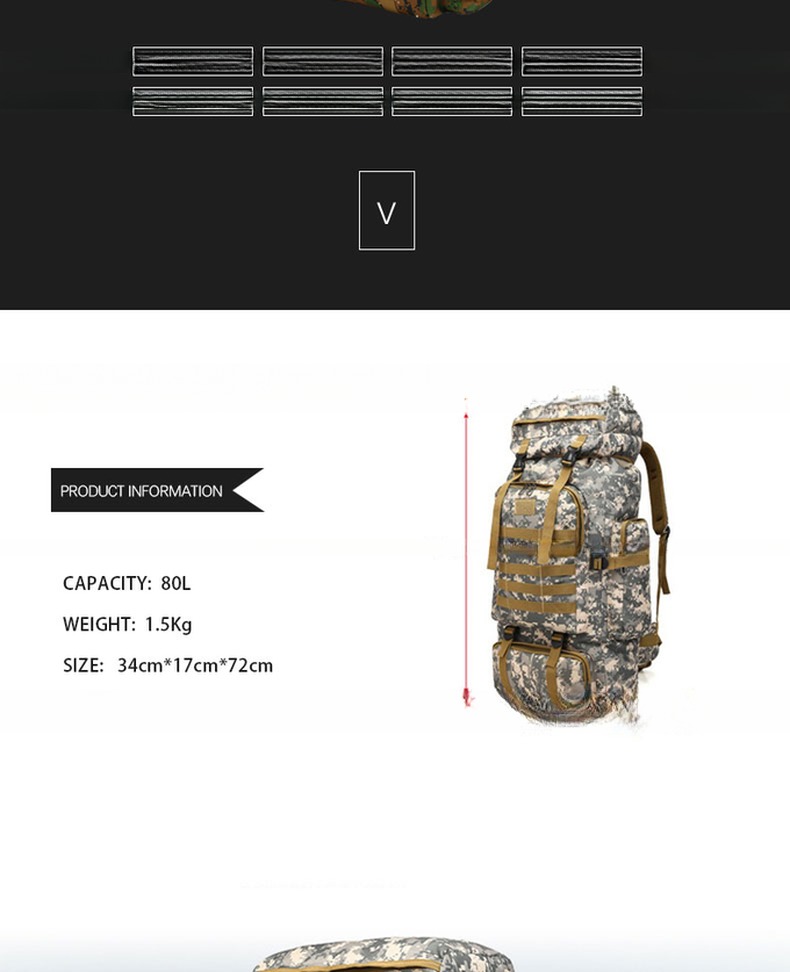Soft Handle 80L Waterproof Multi-Function Camouflage Hiking Bag for Mountain Training