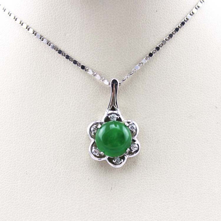 Women Jewelry 10mm Round Green Jade Cubic Zirocnia Pendant Charm (P29)