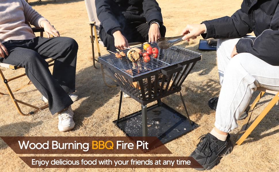 Outdoor BBQ Picnic Heating 15.7" Trapezoid Steel Fire Pit Wood Burning Stove Backyard Patio Garden Fireplace