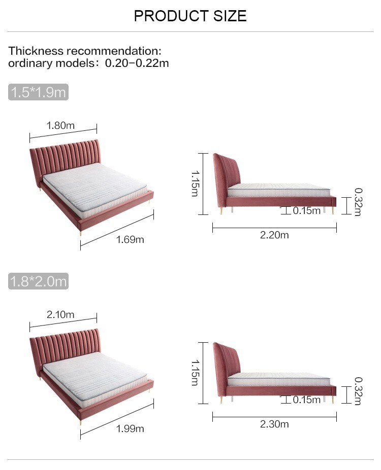 Custom Size Wooden Double Bed Queen Platform King Size Fabric Bed Hotel Bedroom Furniture