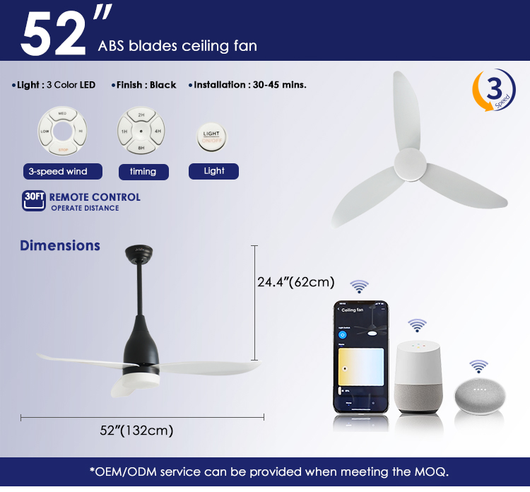 Support Dimmer 1stshine's 10- LED Ceiling Fan with 3-Speed Wind Control and ABS Blades