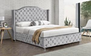 Buy cheap Customized King Size Upholstered Platform Bed Velvet Fabric Button Tufted High Headboard product