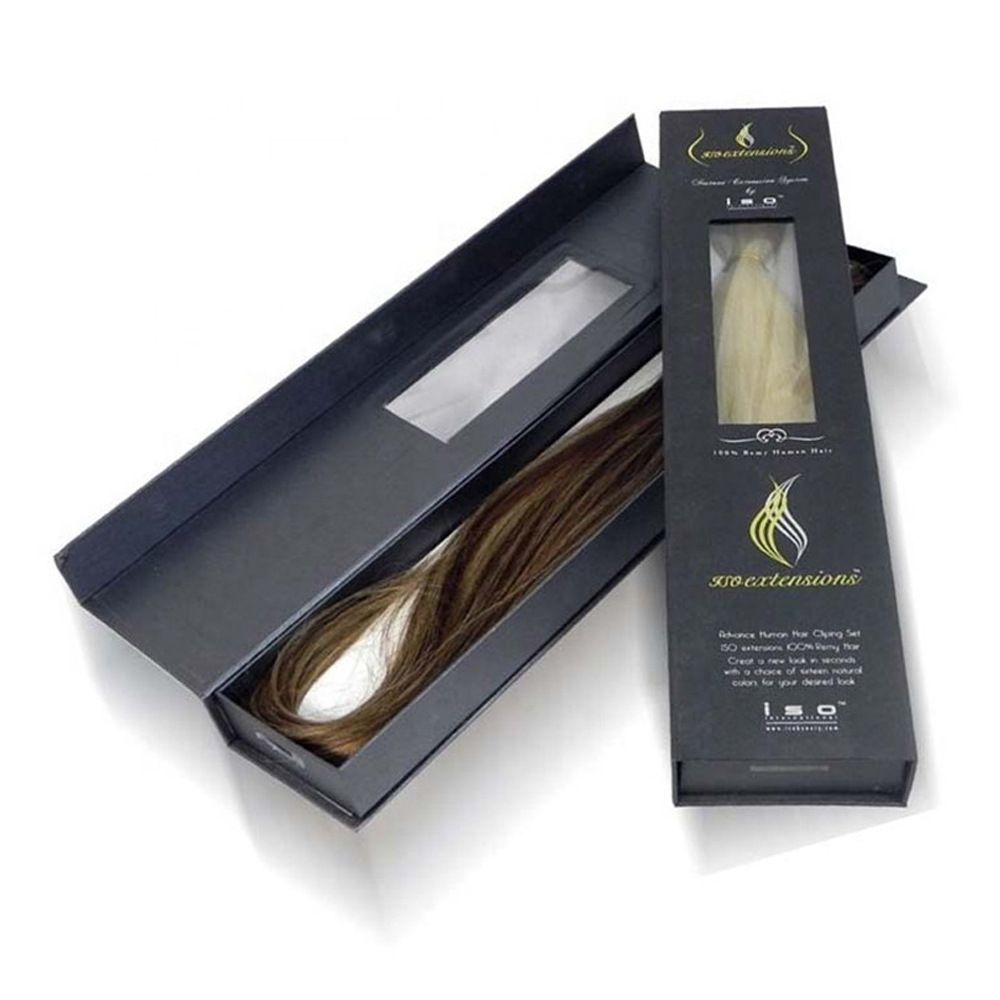 Customized Luxury Cardboard Paper Wig Hair Extension Magnetic Folding Packaging Boxes Premium Ribbon Art Packing Box with Sponge Lining