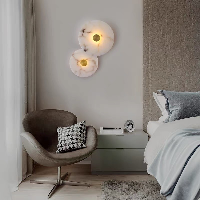 Yellow stone white marble led round and long and plating gold wall lamp for project