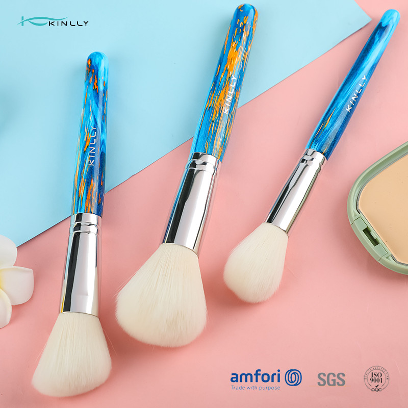 Blue Wooden BSCI ISO9001 7 Piece Makeup Brush Set