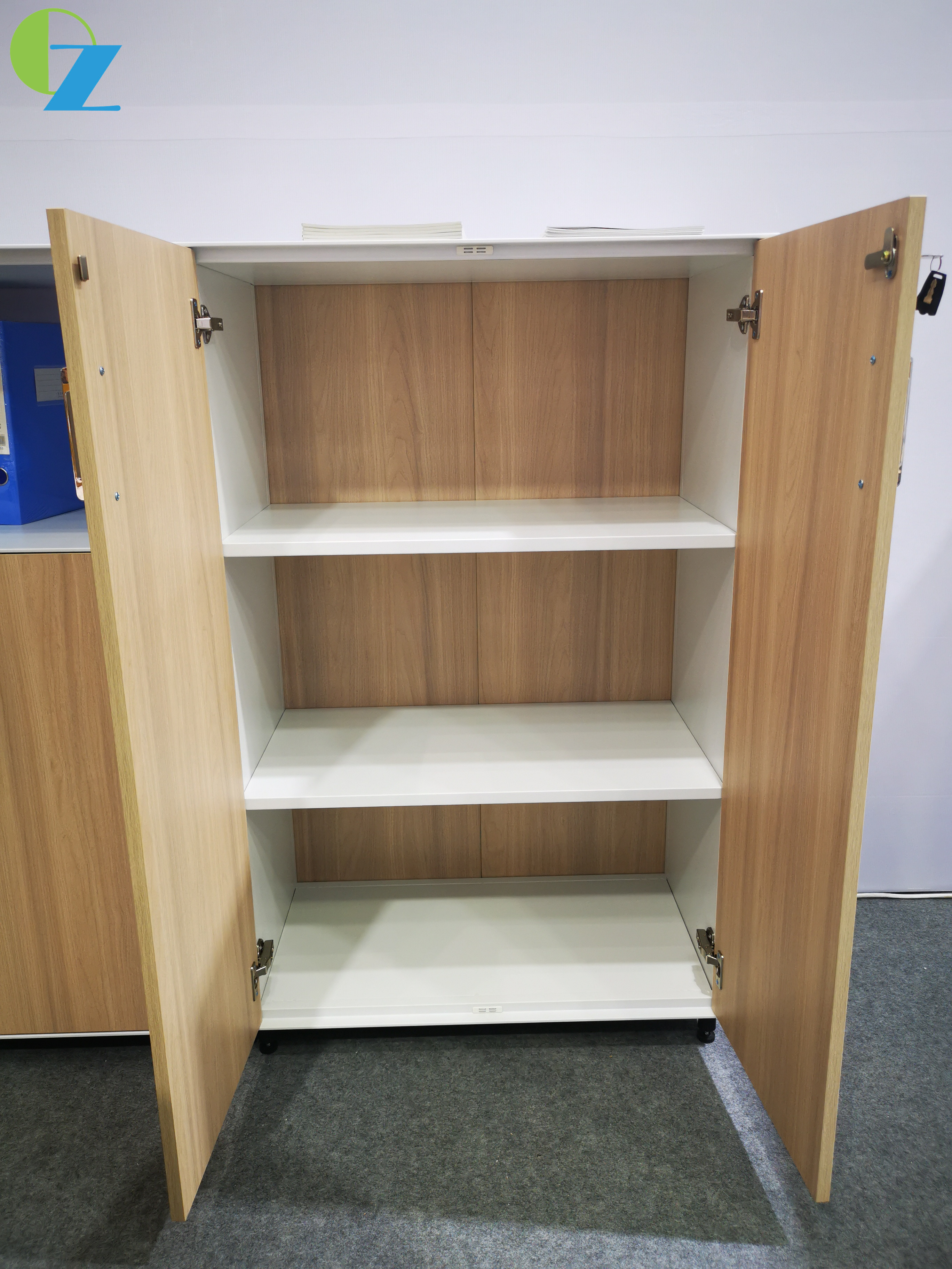 5mm Slim Edge Swing Door Steel Wood Combined Cabinets For Office Use