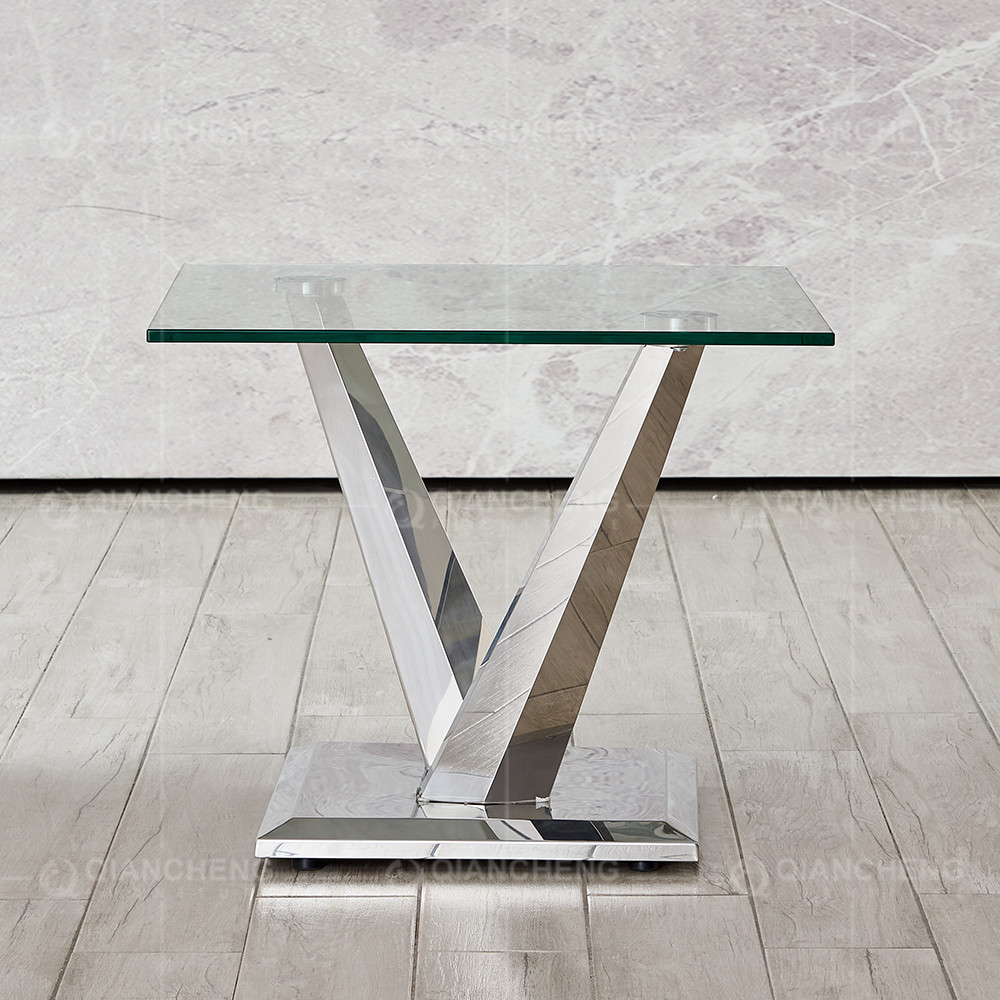 60x60x60cm Stainless Steel Side Tables Glass Top 0.24CBM No Folded