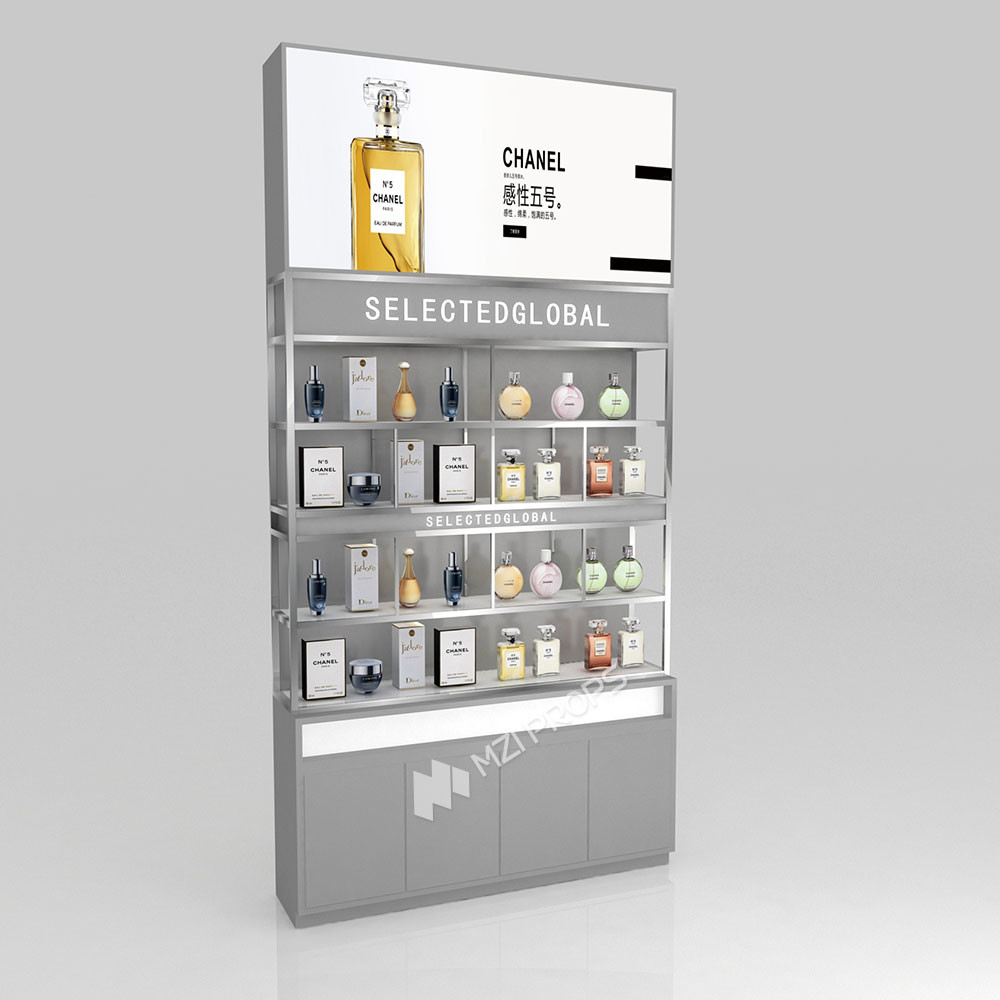 Skincare Display Table Grey Wooden Counter, Fashionable And Simple For Luxury Shop Cabinet And Premium Store Shelf
