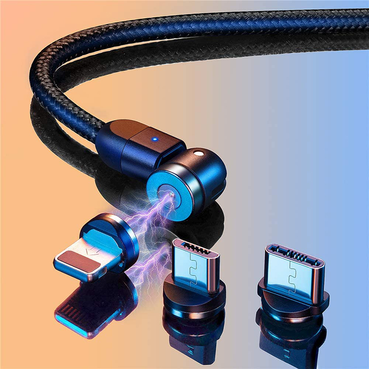 Fast Charger Phone Accessories 540 Degree Rotation 3 in 1 Micro Type C Magnetic USB Data Charging Cable