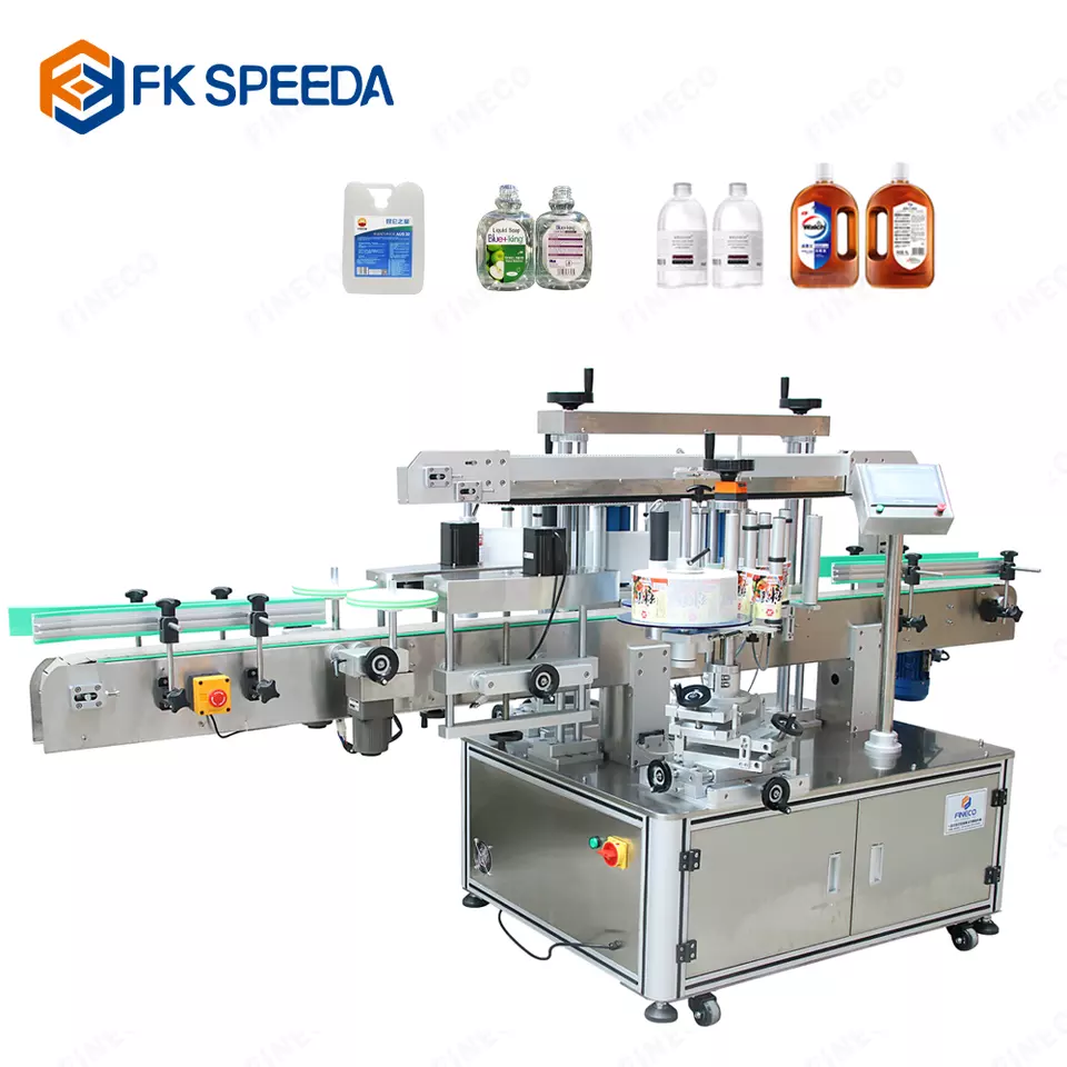 FK911 Auto Flat Bottle Front Back Two Sides Sticker Labeling Machine for Label Roll OD≤260mm