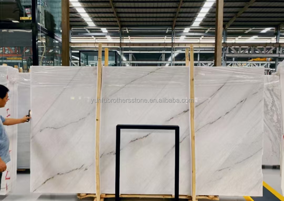 Hotel Design Style Modern White Marble TV Wall Board Panel for Home Renovation Project