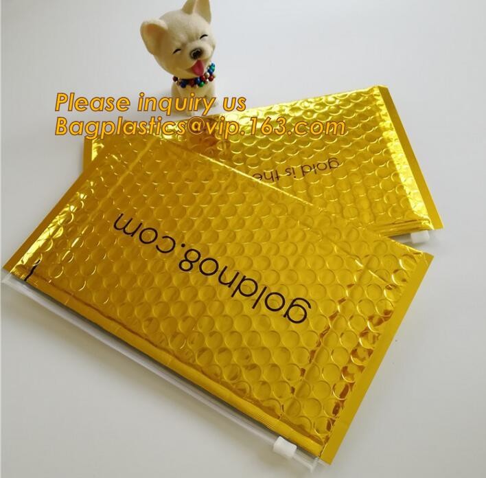Holographic Factory Shiny gold Cosmetic bag Zipper Bubble Bag zip-lock Slider Padded Mailer metallic bubble zipper bagea