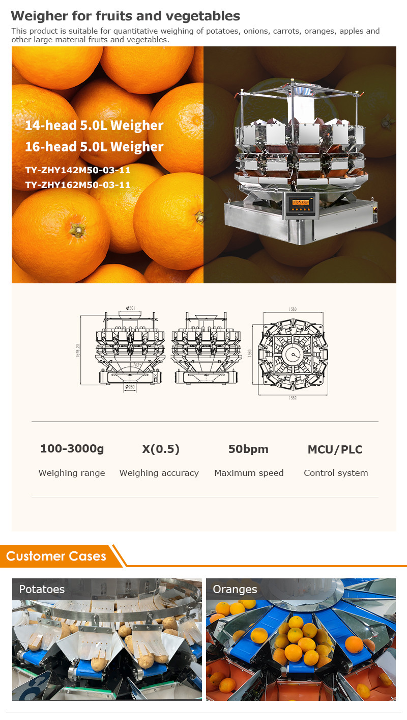 Automatic Dried Vegetables Weighing Digital Scales Multihead 14 Heads Dried Fruits Combination Weigher