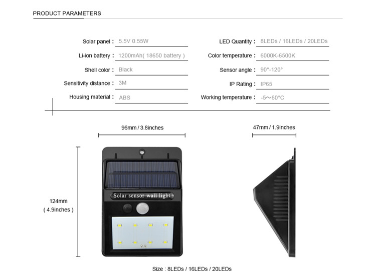 Warm / Cool White Solar LED Motion Sensor Waterproof Wall Light 3 Years Warranty
