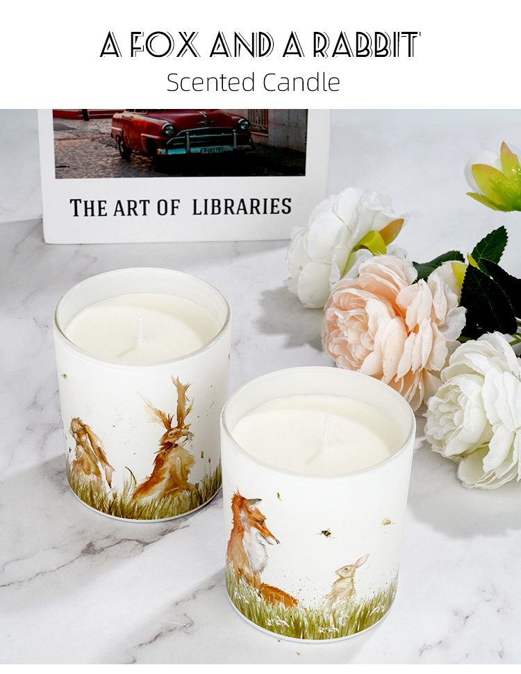 Fox Rabbit Glass Vessel Natural Scented Candles Burning Time 45 Hours