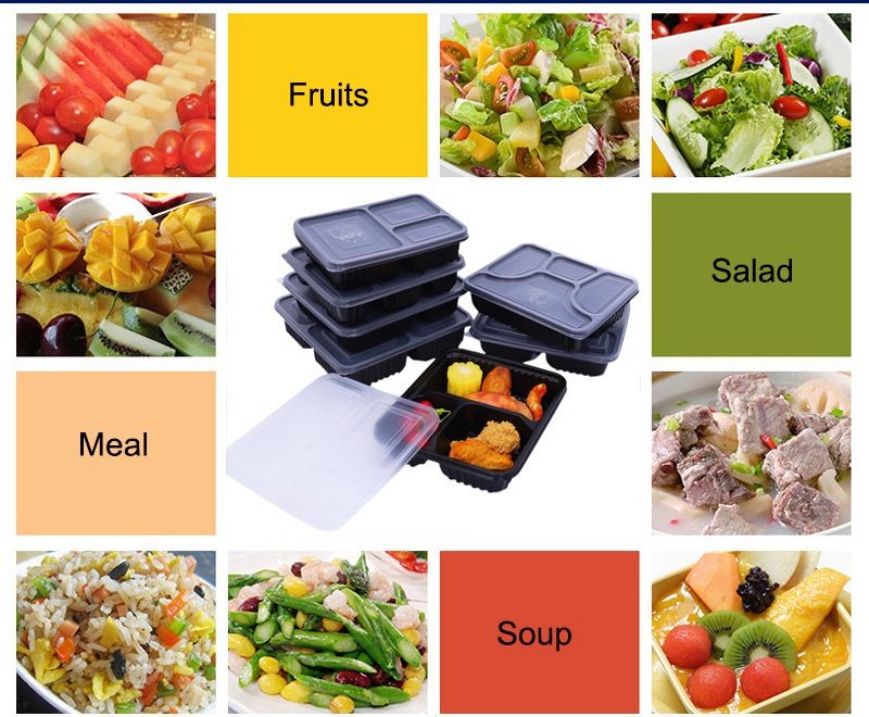 3 Compartments PP 3L Disposable Food Container 1mm Thickness