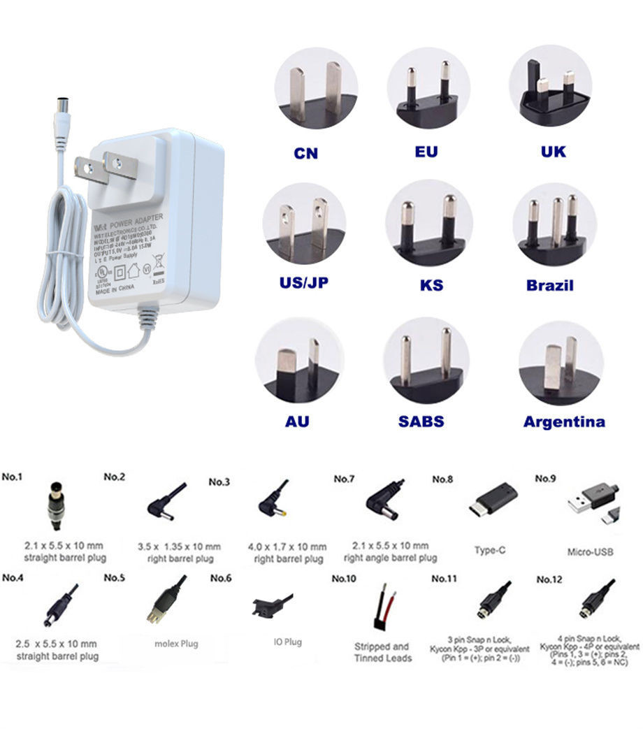 Laptop AC Power Adapter 18W 5V 9V 12V 1.8A 1.5A 1.2A US EU Uk AU KC PSE GS CCC