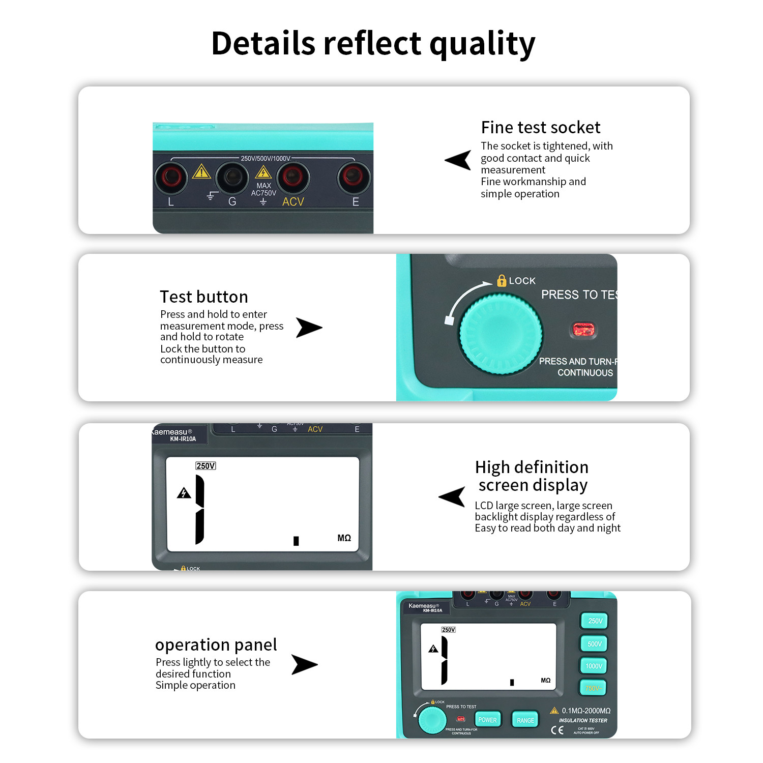 kaemesau 1999 Count Display Insulation Resistance Tester 250V 500 V 1000 V Overload Protection Digital Insulation Resistance Tester IR10A