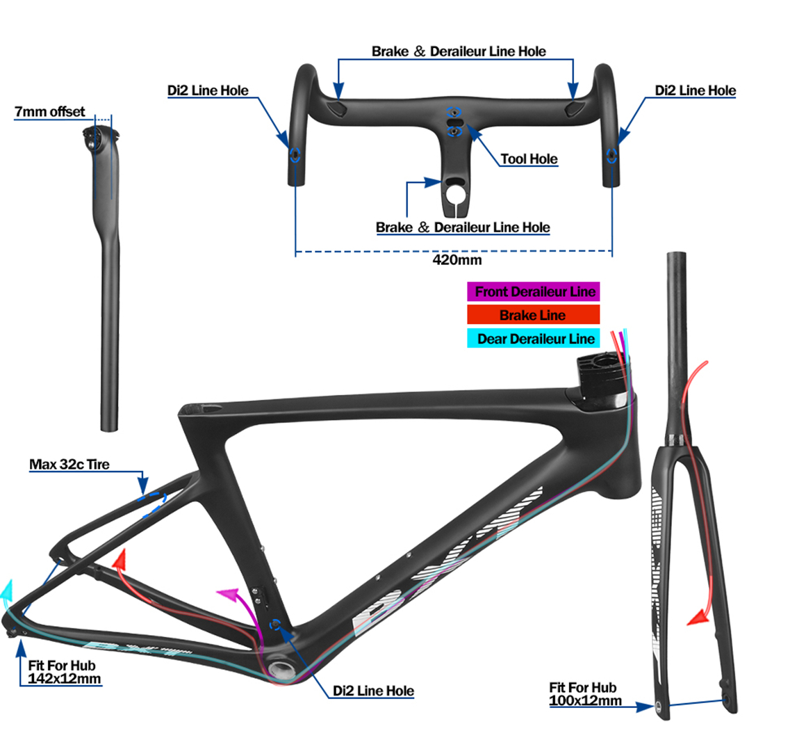 Custom Full Carbon Fiber Road Bicycle Frames 700C Disc Brake Small 47cm