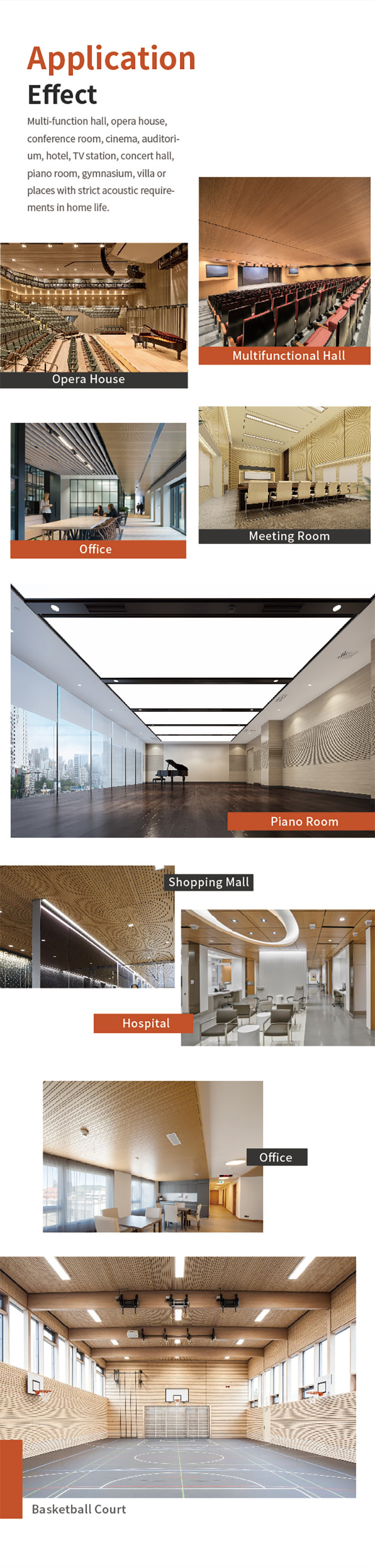 Melamine MDF Grooved Acoustic Panels 133x2440mm 197x2440mm For Ceiling And Wall