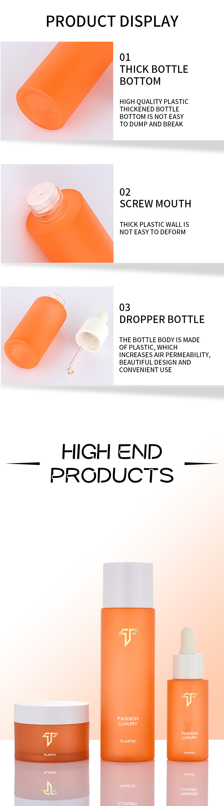 Custom empty reuse plastic spray bottle of cream jar cosmetic sets bottle