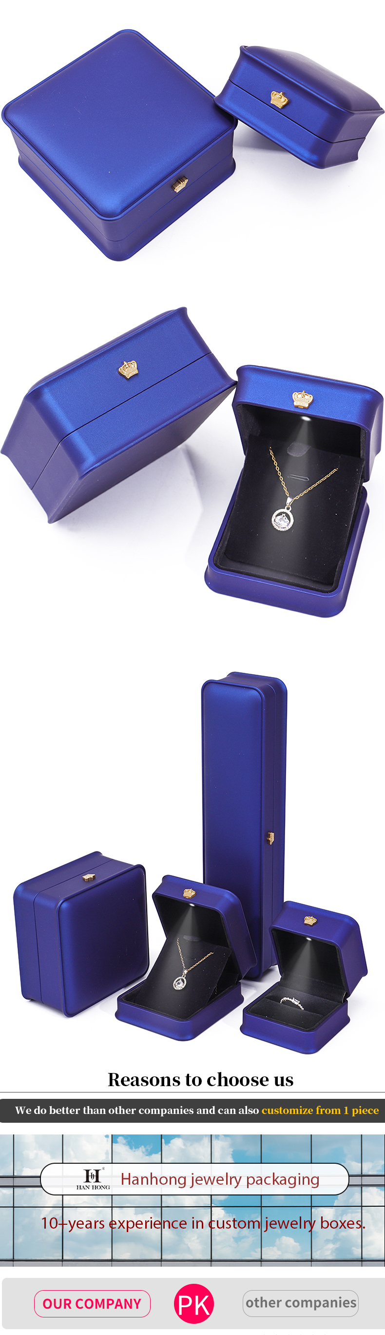 Glossy Dark Blue Sleek Faux Leather LED Jewelry Box for Luxury Storage Display