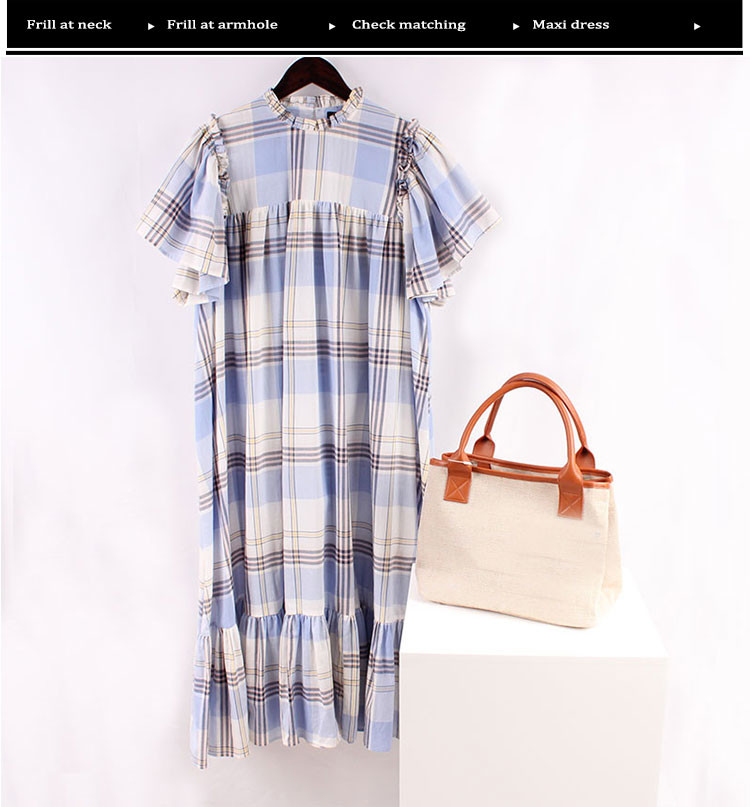 Poplin 100 Organic Cotton Frill Collar Women maxi Dresses