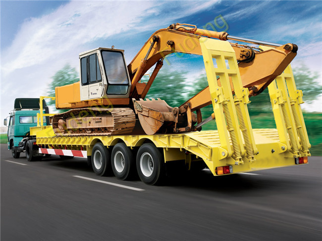 Original Widely Lowboy Semi Trailer , Hydraulic Load Boy Trailer With Exposed Tire