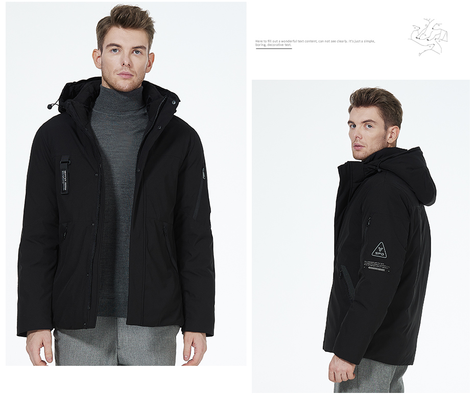 multi-pocket short down jacket, stylish, young fashion,short men's coat, dark color, hooded,