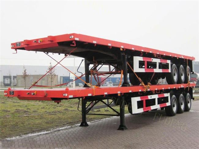 Tri - Axle Flatbed Container Trailer Mechanical Suspension 30-80 Tons Payload