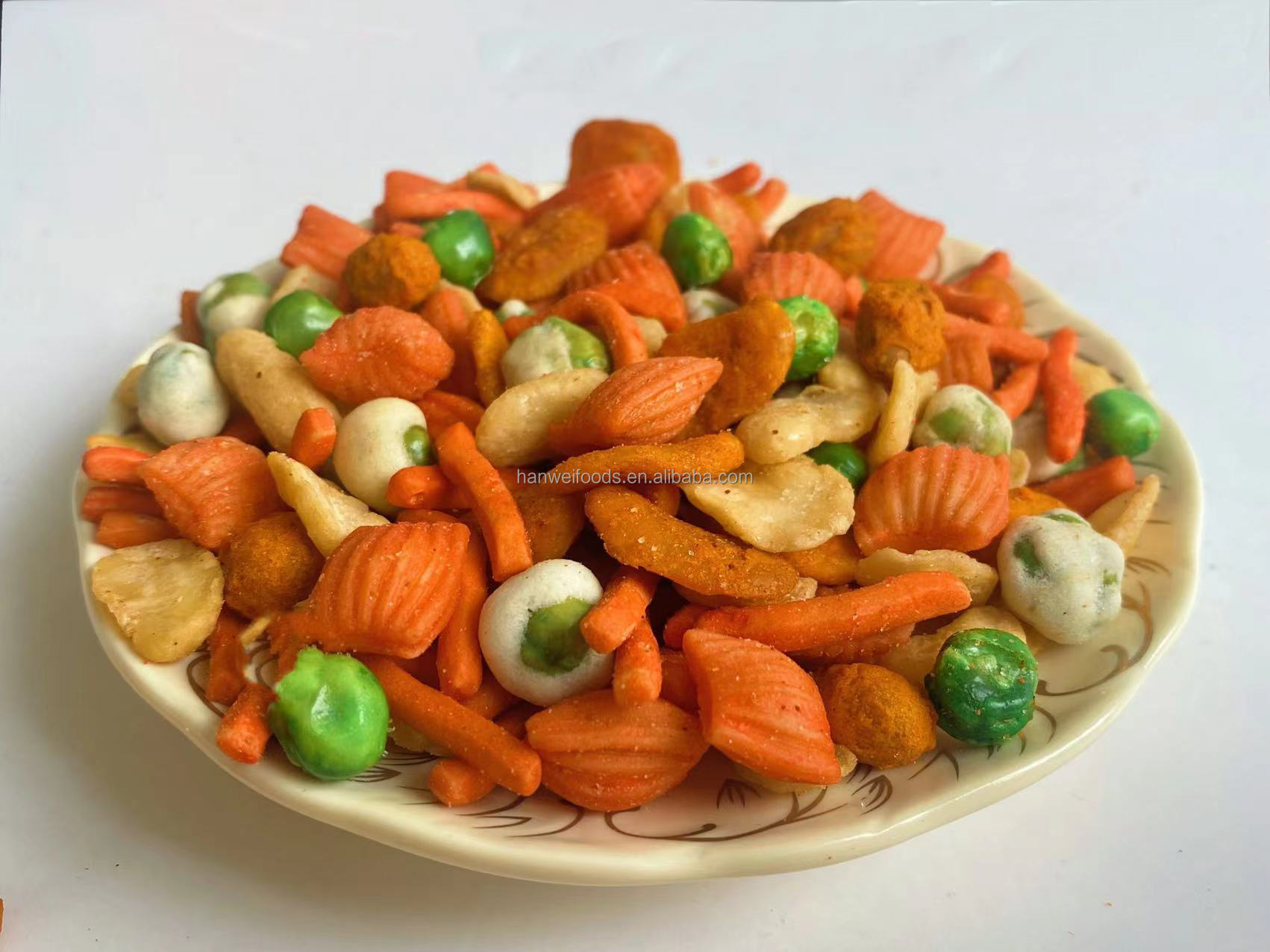 Hot Sell Mixed Snack Prawn Strip Cracker with Green Peas Crispy Snacks for Party Office