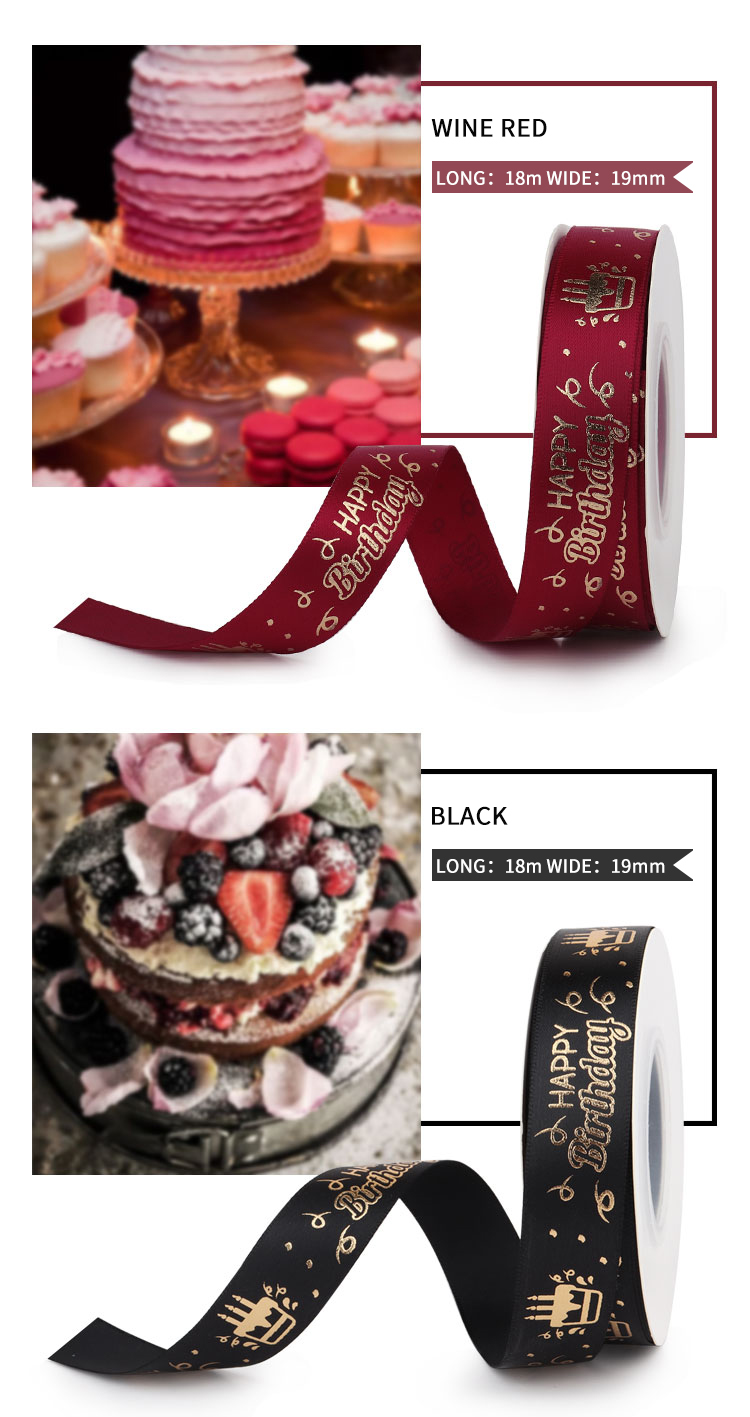 100mm 3inch Solid Color taps printed letter for birthday party Polyester Material Satin Ribbon
