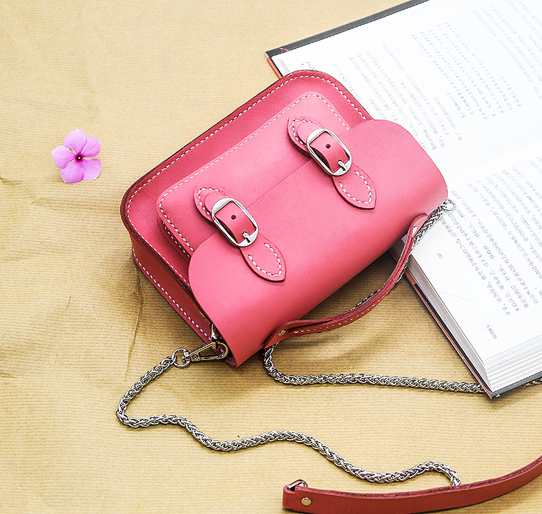 Pink Women PU Leather Belt Buckle Square Shoulder Bag Casual Flap Crossbody