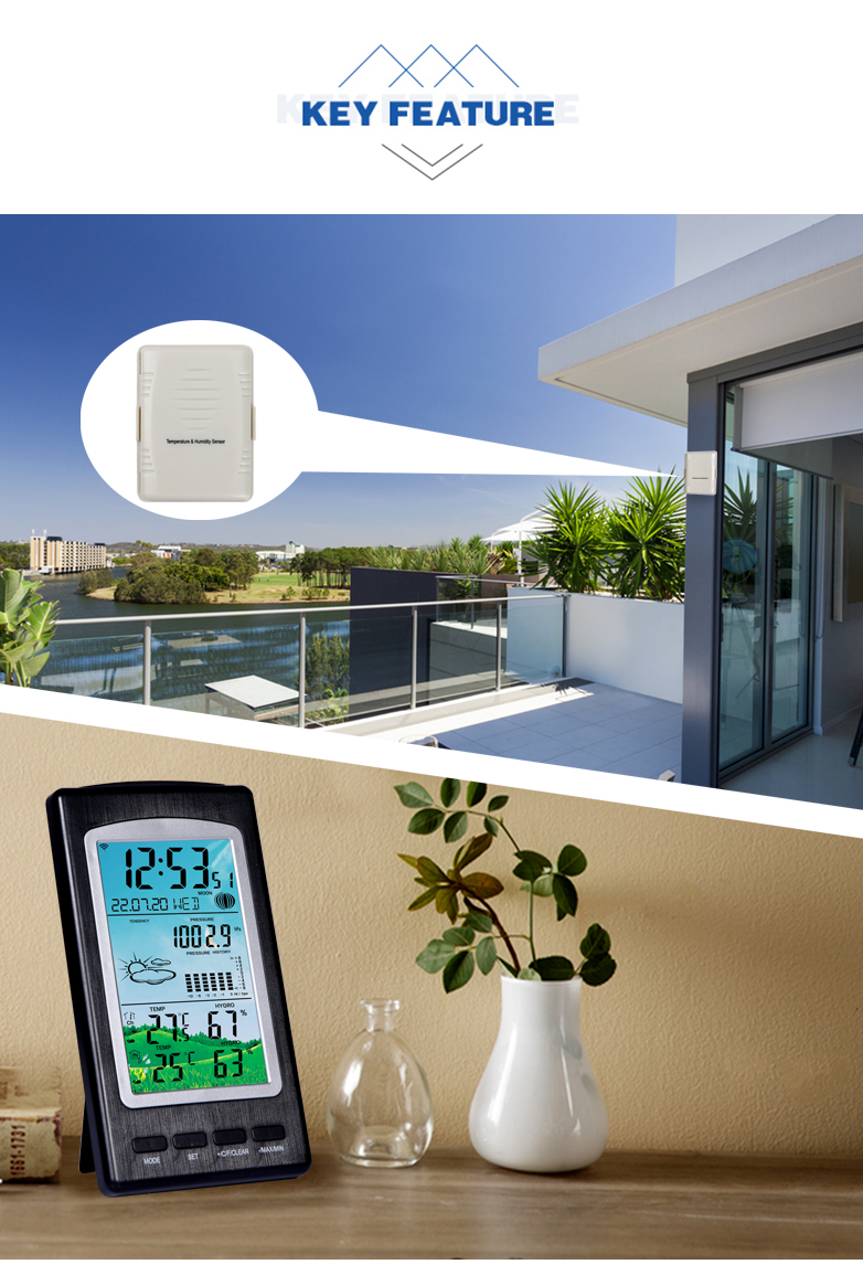 WS1070C Household Wireless Thermometer And Hygrometer With Moon Phase And Temperature Accuracy ±1 ° C